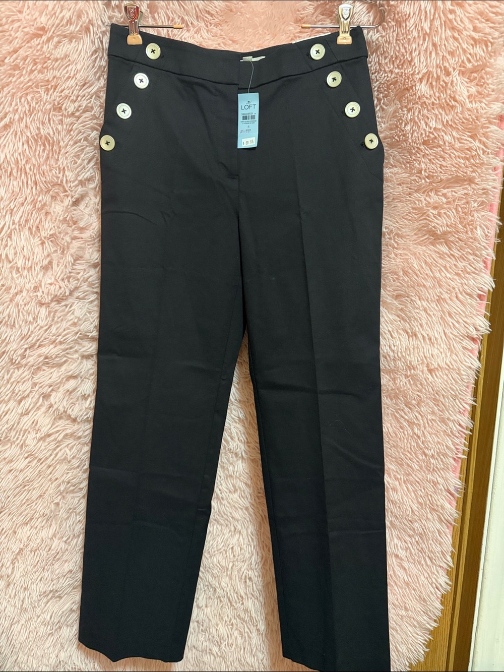 LOFT Black Straight-Leg Pants with Contrast Buttons